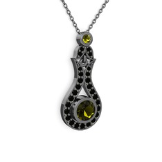 Lale Kolye - Peridot ve siyah zirkon 925 ayar siyah rodyum kaplama gümüş kolye (40 cm gümüş rolo zincir) #1i6npr5