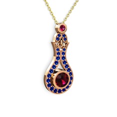 Rodolit garnet ve lab safir 925 ayar rose altın kaplama gümüş kolye (40 cm gümüş rolo zincir)