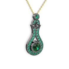 Lale Kolye - Yeşil kuvars 925 ayar siyah rodyum kaplama gümüş kolye (40 cm altın rolo zincir) #1ilzr88