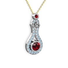 Garnet ve akuamarin 18 ayar beyaz altın kolye (40 cm gümüş rolo zincir)