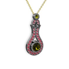 Lale Kolye - Peridot ve kök yakut 925 ayar siyah rodyum kaplama gümüş kolye (40 cm altın rolo zincir) #1izpbod