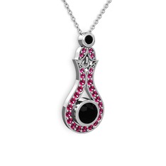 Siyah zirkon ve rodolit garnet 14 ayar beyaz altın kolye (40 cm beyaz altın rolo zincir)