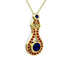 Lale Kolye - Lab safir ve garnet 14 ayar altın kolye (40 cm altın rolo zincir) #1j9i9x4