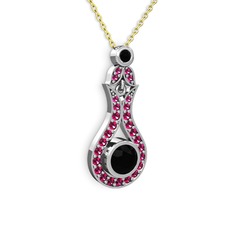 Lale Kolye - Siyah zirkon ve rodolit garnet 18 ayar beyaz altın kolye (40 cm altın rolo zincir) #1jdnnd9