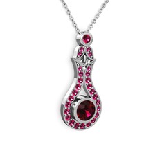 Lale Kolye - Rodolit garnet 8 ayar beyaz altın kolye (40 cm beyaz altın rolo zincir) #1jeuaks