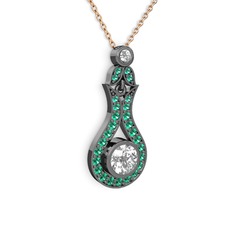 Swarovski ve yeşil kuvars 925 ayar siyah rodyum kaplama gümüş kolye (40 cm gümüş rolo zincir)