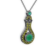 Lale Kolye - Kök zümrüt ve peridot 925 ayar siyah rodyum kaplama gümüş kolye (40 cm gümüş rolo zincir) #1jn3370