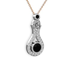 Siyah zirkon ve swarovski 925 ayar gümüş kolye (40 cm rose altın rolo zincir)