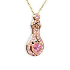 Pembe kuvars 925 ayar rose altın kaplama gümüş kolye (40 cm altın rolo zincir)