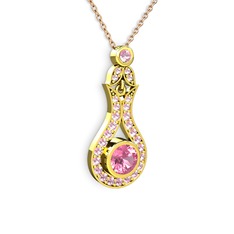 Lale Kolye - Pembe kuvars 18 ayar altın kolye (40 cm rose altın rolo zincir) #1jwvluv