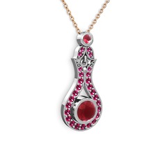Lale Kolye - Kök yakut ve rodolit garnet 14 ayar beyaz altın kolye (40 cm rose altın rolo zincir) #1k1rf1h