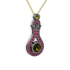 Peridot ve rodolit garnet 925 ayar siyah rodyum kaplama gümüş kolye (40 cm altın rolo zincir)