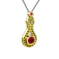 Kök yakut ve peridot 14 ayar altın kolye (40 cm gümüş rolo zincir)