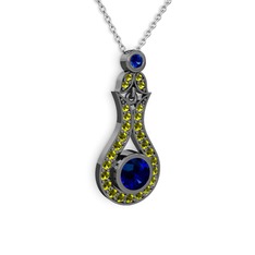 Lale Kolye - Lab safir ve peridot 925 ayar siyah rodyum kaplama gümüş kolye (40 cm beyaz altın rolo zincir) #1kw6jn0