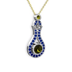 Lale Kolye - Peridot ve lab safir 18 ayar beyaz altın kolye (40 cm altın rolo zincir) #1l0vo5v