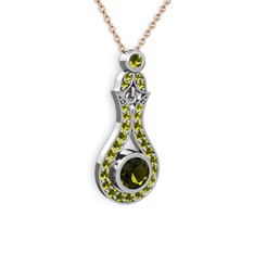 Lale Kolye - Peridot 18 ayar beyaz altın kolye (40 cm rose altın rolo zincir) #1l1idkr