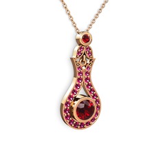 Lale Kolye - Garnet ve rodolit garnet 14 ayar rose altın kolye (40 cm gümüş rolo zincir) #1l3yi0y