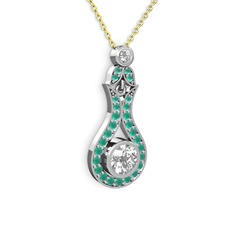 Lale Kolye - Swarovski ve kök zümrüt 8 ayar beyaz altın kolye (40 cm altın rolo zincir) #1lblf5f