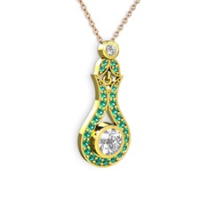 Swarovski ve yeşil kuvars 8 ayar altın kolye (40 cm rose altın rolo zincir)