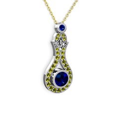 Lab safir ve peridot 8 ayar beyaz altın kolye (40 cm altın rolo zincir)