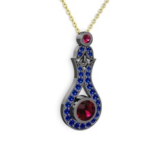 Lale Kolye - Rodolit garnet ve lab safir 925 ayar siyah rodyum kaplama gümüş kolye (40 cm altın rolo zincir) #1m3iqvz