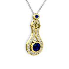 Lab safir ve swarovski 8 ayar altın kolye (40 cm beyaz altın rolo zincir)
