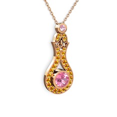 Lale Kolye - Pembe kuvars ve sitrin 925 ayar rose altın kaplama gümüş kolye (40 cm rose altın rolo zincir) #1n96aut