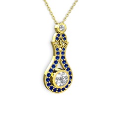 Lale Kolye - Swarovski ve lab safir 14 ayar altın kolye (40 cm altın rolo zincir) #1nd0tud