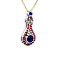 Lale Kolye - Lab safir ve garnet 8 ayar beyaz altın kolye (40 cm gümüş rolo zincir) #1ndd6f3