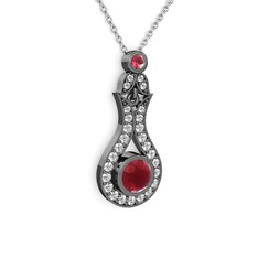 Lale Kolye - Kök yakut ve swarovski 925 ayar siyah rodyum kaplama gümüş kolye (40 cm beyaz altın rolo zincir) #1neako6