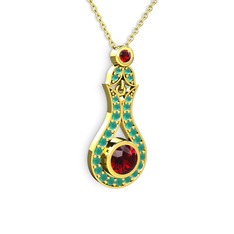 Garnet ve kök zümrüt 14 ayar altın kolye (40 cm altın rolo zincir)