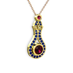 Lale Kolye - Rodolit garnet ve lab safir 925 ayar altın kaplama gümüş kolye (40 cm rose altın rolo zincir) #1npyxje