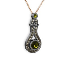 Lale Kolye - Peridot ve dumanlı kuvars 925 ayar siyah rodyum kaplama gümüş kolye (40 cm rose altın rolo zincir) #1od0gpb