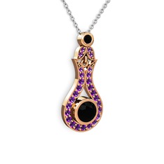 Siyah zirkon ve ametist 14 ayar rose altın kolye (40 cm beyaz altın rolo zincir)