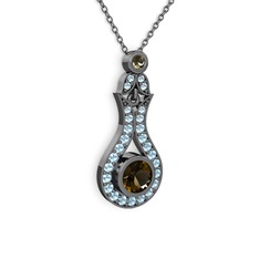 Lale Kolye - Dumanlı kuvars ve akuamarin 925 ayar siyah rodyum kaplama gümüş kolye (40 cm gümüş rolo zincir) #1p0ouwy