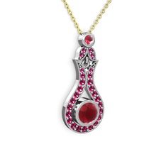 Lale Kolye - Kök yakut ve rodolit garnet 925 ayar gümüş kolye (40 cm altın rolo zincir) #1pi5smu
