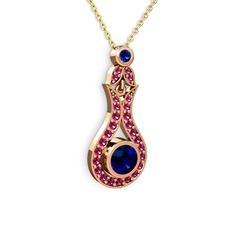 Lab safir ve rodolit garnet 18 ayar rose altın kolye (40 cm altın rolo zincir)