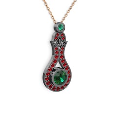 Lale Kolye - Yeşil kuvars ve garnet 925 ayar siyah rodyum kaplama gümüş kolye (40 cm rose altın rolo zincir) #1q7ovl0
