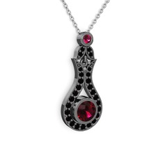 Lale Kolye - Rodolit garnet ve siyah zirkon 925 ayar siyah rodyum kaplama gümüş kolye (40 cm beyaz altın rolo zincir) #1qdlkp