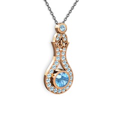 Lale Kolye - Akuamarin 925 ayar rose altın kaplama gümüş kolye (40 cm gümüş rolo zincir) #1qk361j