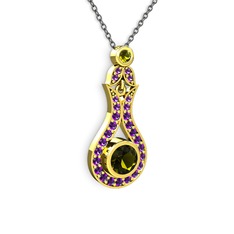 Peridot ve ametist 925 ayar altın kaplama gümüş kolye (40 cm gümüş rolo zincir)