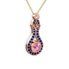 Lale Kolye - Pembe kuvars ve lab safir 8 ayar rose altın kolye (40 cm altın rolo zincir) #1qqo2i5