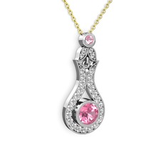 Pembe kuvars ve swarovski 925 ayar gümüş kolye (40 cm gümüş rolo zincir)