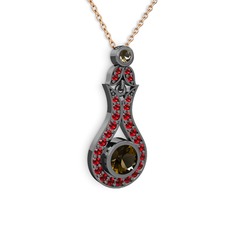 Lale Kolye - Dumanlı kuvars ve garnet 925 ayar siyah rodyum kaplama gümüş kolye (40 cm rose altın rolo zincir) #1r2y2i2