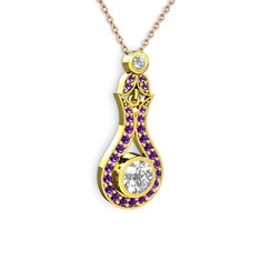 Beyaz zirkon ve ametist 14 ayar altın kolye (40 cm gümüş rolo zincir)