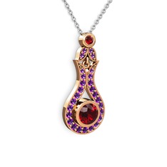 Garnet ve ametist 8 ayar rose altın kolye (40 cm beyaz altın rolo zincir)