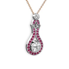 Lale Kolye - Beyaz zirkon ve rodolit garnet 14 ayar beyaz altın kolye (40 cm rose altın rolo zincir) #1rxdtpb