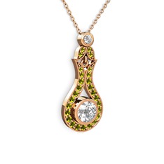 Lale Kolye - Beyaz zirkon ve peridot 925 ayar rose altın kaplama gümüş kolye (40 cm rose altın rolo zincir) #1s0kjpn