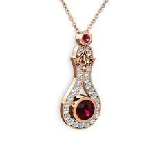 Lale Kolye - Rodolit garnet ve akuamarin 8 ayar rose altın kolye (40 cm gümüş rolo zincir) #1s4hin1