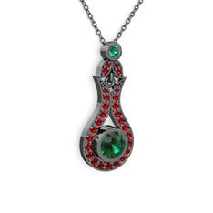Lale Kolye - Yeşil kuvars ve garnet 925 ayar siyah rodyum kaplama gümüş kolye (40 cm gümüş rolo zincir) #1s6pp19